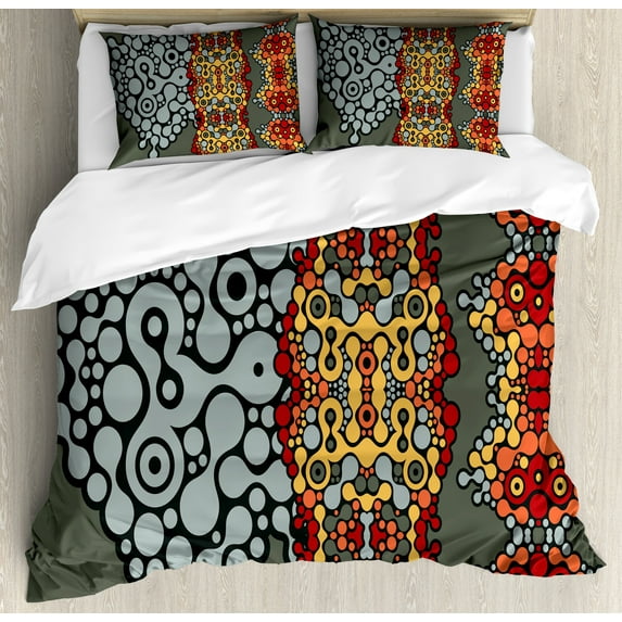 Ambesonne Geometric Duvet Cover Sets, Grey Rounds in Border, 2-King, Marigold Orange