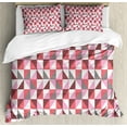 thumbnail image 1 of Ambesonne Geometric Duvet Cover Sets, Halved Striped Triangles, 2-King, Coral Pink and Dark Grey, 1 of 7