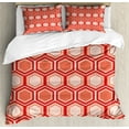 thumbnail image 1 of Ambesonne Geometric Duvet Cover Sets, Hexagonal Comb Tile, 2-Queen, Peach Coral Dark Coral, 1 of 7