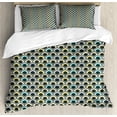 thumbnail image 1 of Ambesonne Geometric Duvet Cover Sets, Hexagonal Overlapping, 2-King, Black Sky Blue Yellow, 1 of 6