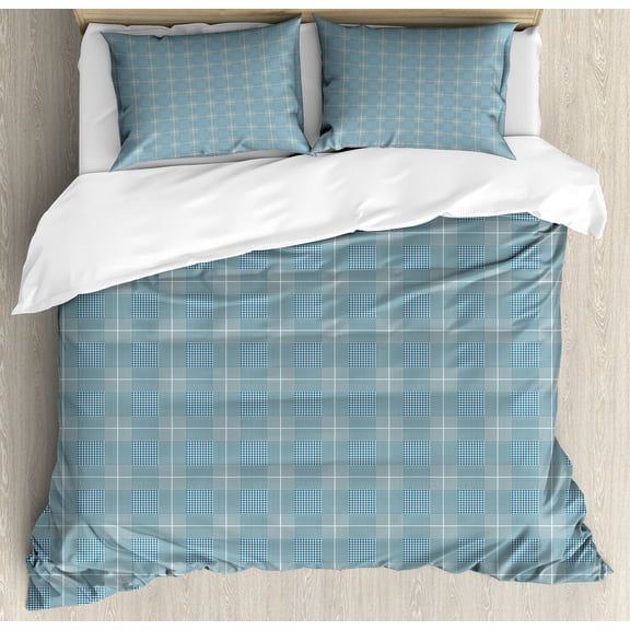 Ambesonne Geometric Duvet Cover Sets, Houndstooth Square Plaid, 2-Queen, Petrol Blue and White