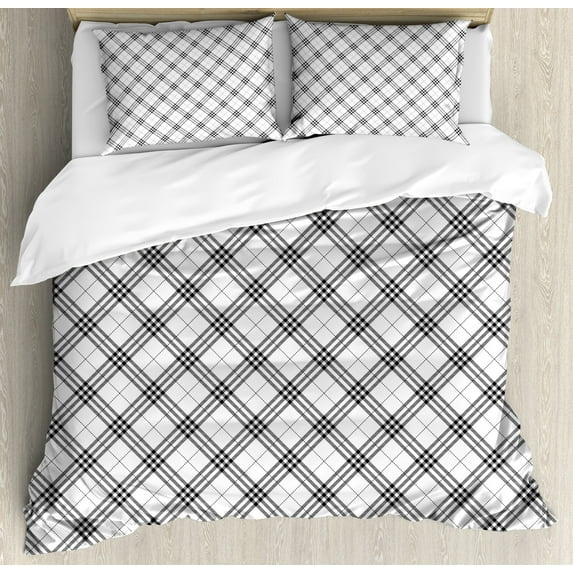 Ambesonne Geometric Duvet Cover Sets, Minimalist Fashion, 2-King, Black White