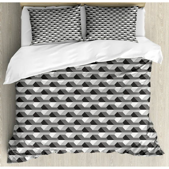 Ambesonne Geometric Duvet Cover Sets, Minimalist Link Shape, 2-King, Grey Black White
