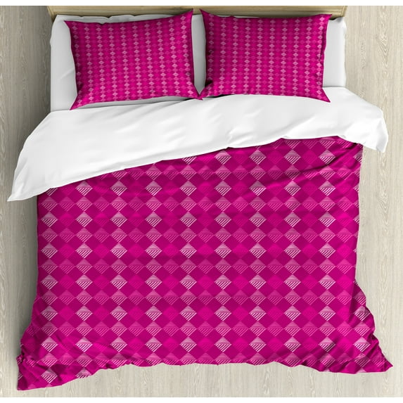 Ambesonne Geometric Duvet Cover Sets, Pinkish Diagonal Squares, 2-Queen, Magenta Pale Pink