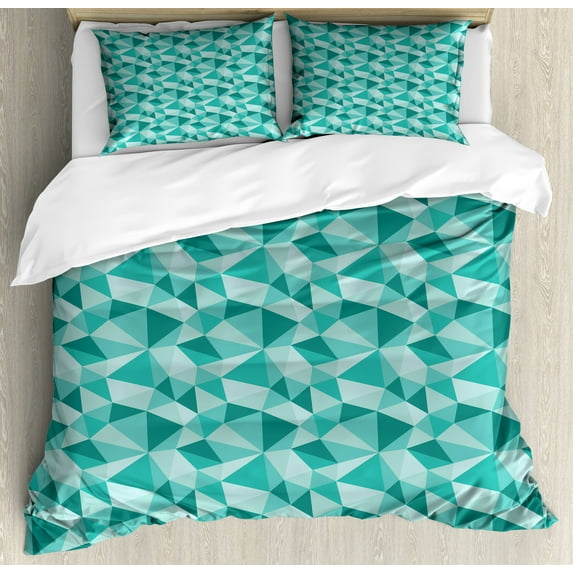 Ambesonne Geometric Duvet Cover Sets, Poygonal Triangles Art, 2-King, Seafoam Teal