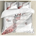 thumbnail image 1 of Ambesonne Geometric Duvet Cover Sets, Square Wavy Shapes, 2-King, Grey and Red, 1 of 7