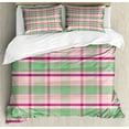 thumbnail image 1 of Ambesonne Geometric Duvet Cover Sets, Symmetric Plaid Graphic, 2-Queen, Pistachio Green Pale Pink, 1 of 7