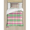 thumbnail image 1 of Ambesonne Geometric Duvet Cover Sets, Symmetric Plaid Graphic, 2-Twin, Pistachio Green Pale Pink, 1 of 4