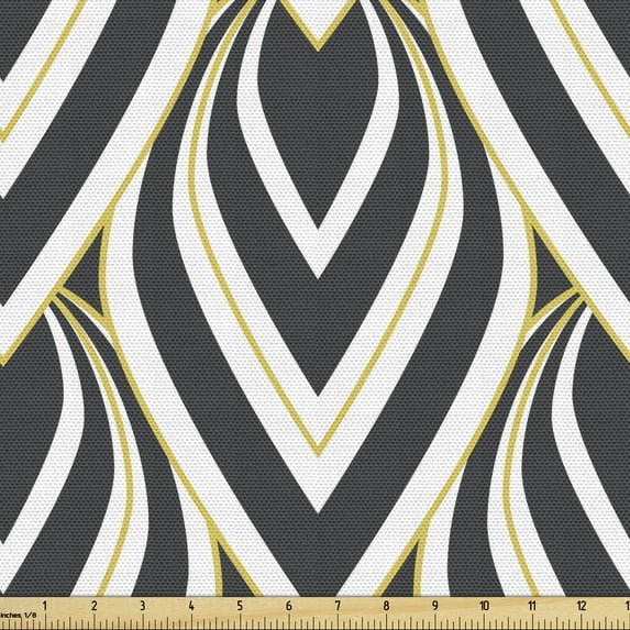 Ambesonne Geometric Fabric by the Yard Upholstery, Abstract Boho Ethnic Leaf, 3 Yards, Charcoal Grey and Mustard