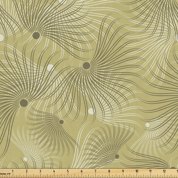 Ambesonne Geometric Fabric by the Yard Upholstery, Abstract Curvy Stripes, 1 Yard, Avocado Green and Green Brown