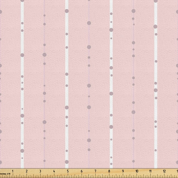 Ambesonne Geometric Fabric by the Yard Upholstery, Abstract Stripes Dots Art, 2 Yards, Pale Pink White and Mauve