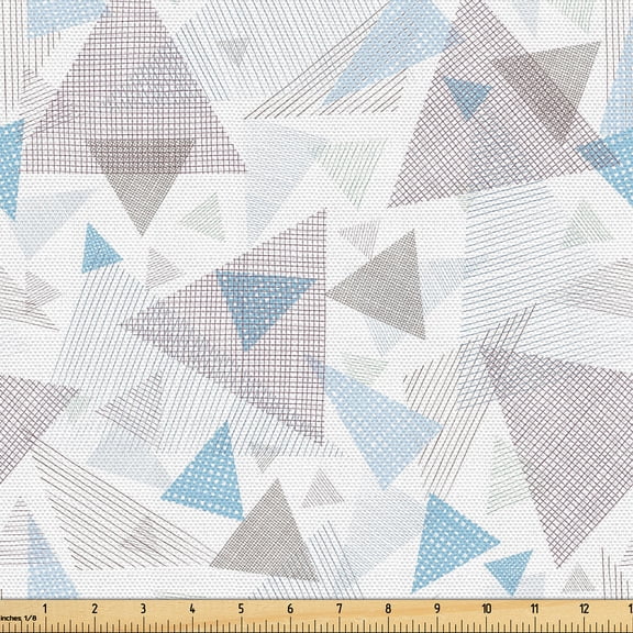 Ambesonne Geometric Fabric by the Yard, Art of Stripes Triangles, 2 Yards, Brown Pale Blue White