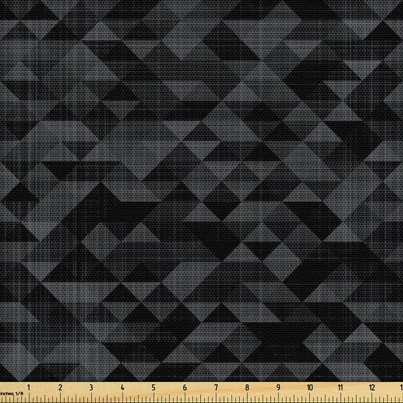 Ambesonne Geometric Fabric by the Yard Upholstery, Grunge Triangle Pattern, 2 Yards, Charcoal Grey Pale Grey
