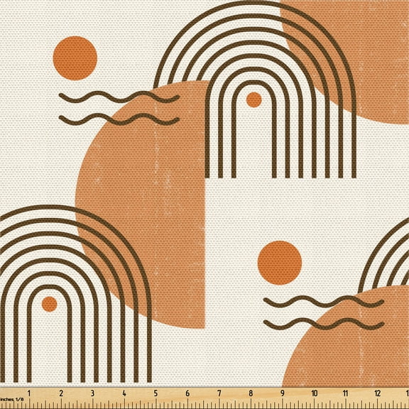 Ambesonne Geometric Fabric by the Yard Upholstery, Linear Pattern Print Art, 1 Yard, Pale Earth Yellow and Ivory