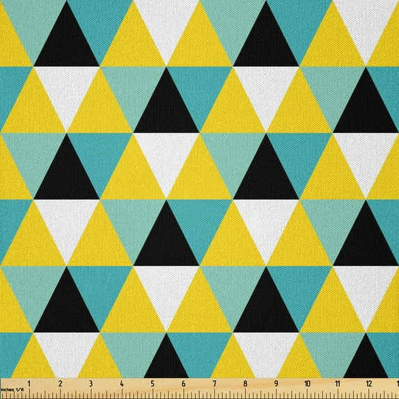Ambesonne Geometric Fabric by the Yard Microfiber, Abstract Colored Triangle, 3 Yards, Yellow Turquoise