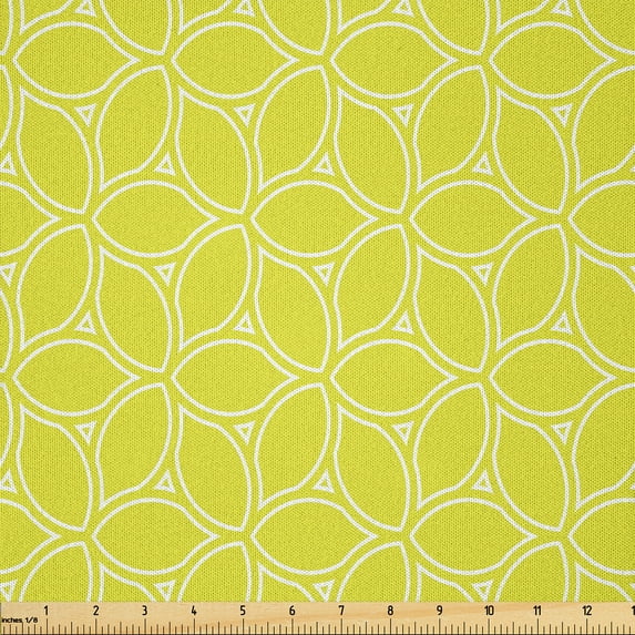 Ambesonne Geometric Fabric by the Yard Microfiber, Abstract Juicy Lemons, 10 Yards, Yellow Green and White