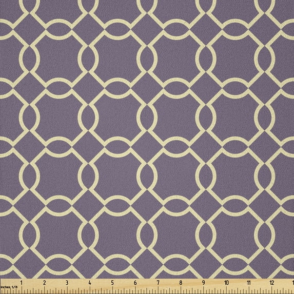 Ambesonne Geometric Fabric by the Yard Microfiber, Abstract Lines Vivid, 2 Yards, Pale Yellow Mauve