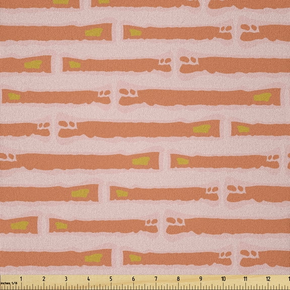 Ambesonne Geometric Fabric by the Yard Microfiber, Abstract Rectangular Art, 1 Yard, Burnt Sienna and Blush