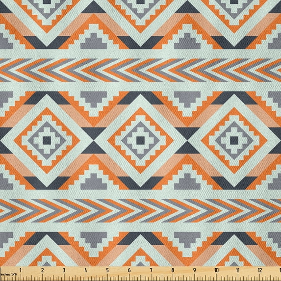 Ambesonne Geometric Fabric by the Yard Microfiber, Aztec Conceptual Arrows, 2 Yards, Orange Grey