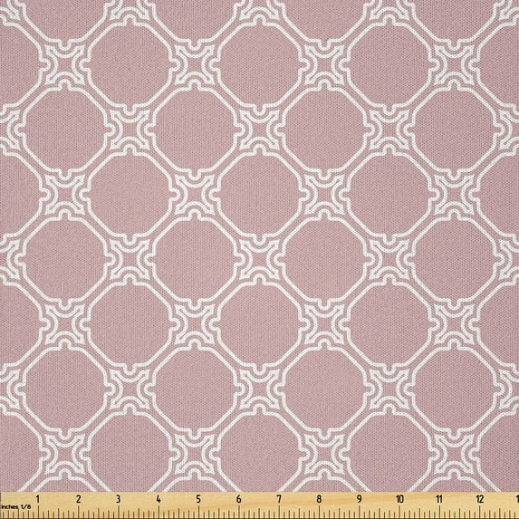 Ambesonne Geometric Fabric by the Yard Microfiber, Bohemian Ethnic Shapes, 2 Yards, Pale Rose White Grey