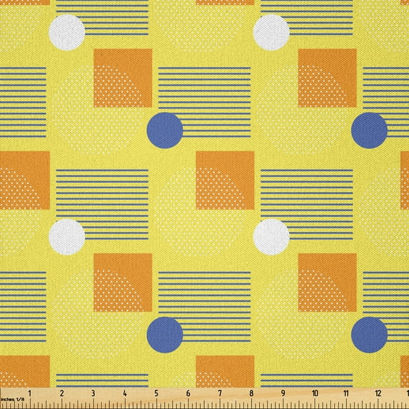Ambesonne Geometric Fabric by the Yard Microfiber, Circles Horizontal Lines, 5 Yards, Pastel Yellow and Dark Violet