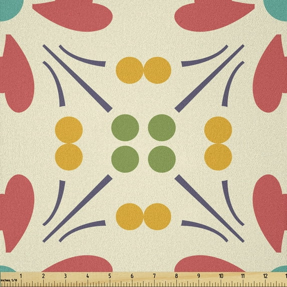 Ambesonne Geometric Fabric by the Yard Microfiber, Circles Lines Abstract, 2 Yards, Dark Coral Dark Seafoam