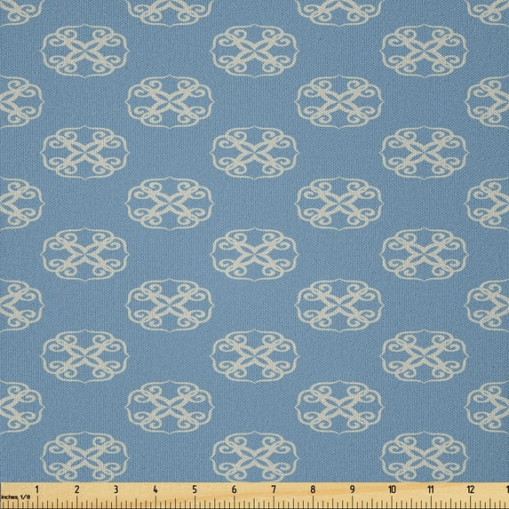 Ambesonne Geometric Fabric by the Yard Microfiber, Circular Floral Shape, 2 Yards, Slate Blue Tan