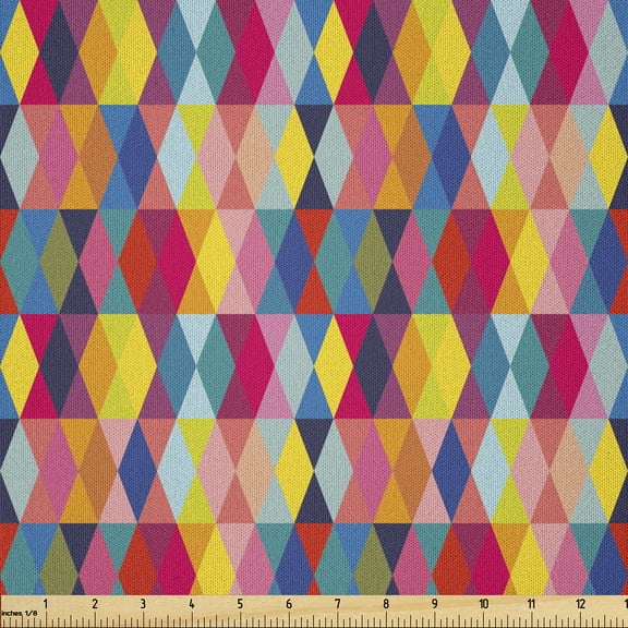 Ambesonne Geometric Fabric by the Yard Microfiber, Colorful Design Diagonals, 1 Yard, Dark Coral and Cobalt Blue