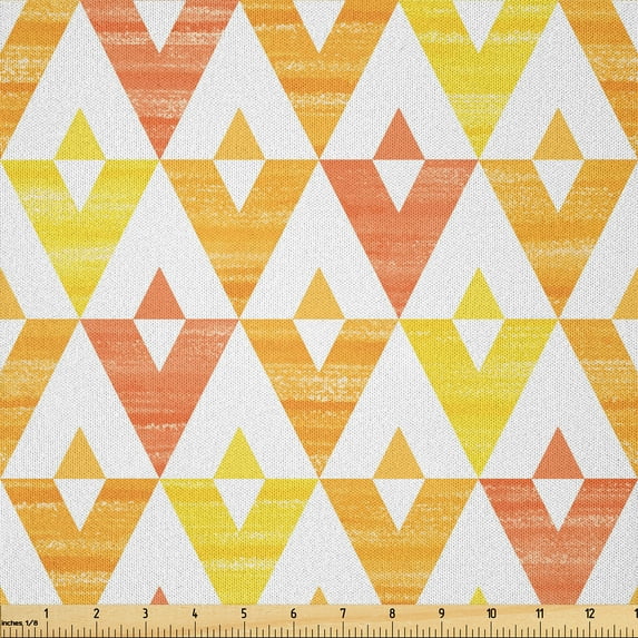 Ambesonne Geometric Fabric by the Yard Microfiber, Composition of Triangles, 10 Yards, Orange Yellow Rust
