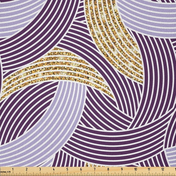 Ambesonne Geometric Fabric by the Yard Microfiber, Crossed Curved Arc Design, 5 Yards, Purple Lavender