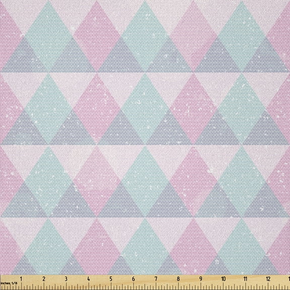 Ambesonne Geometric Fabric by the Yard Microfiber, Diagonal Shapes Triangles, 1 Yard, Pale Mauve Seafoam and Grey
