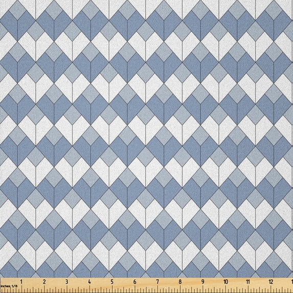 Ambesonne Geometric Fabric by the Yard Microfiber, Diamond Line Modern, 1 Yard, Slate Blue White Blue