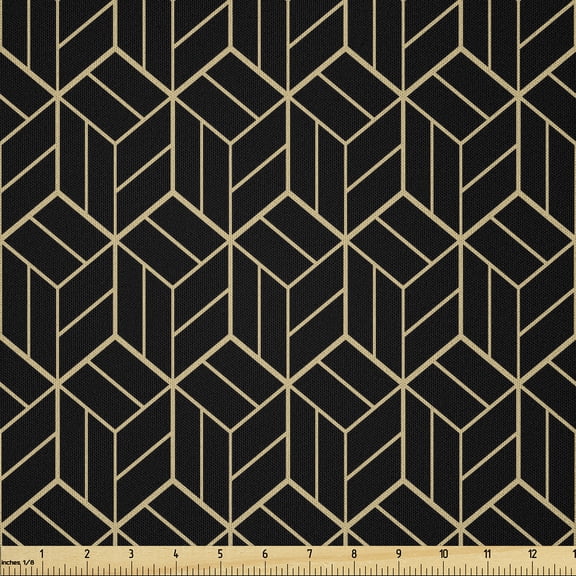 Ambesonne Geometric Fabric by the Yard Microfiber, Dimensional Cubes Pattern, 1 Yard, Black and Pale Camel