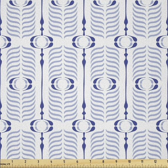 Ambesonne Geometric Fabric by the Yard Microfiber, Ethnic Stripes Feathers, 1 Yard, Dark Violet White and Grey