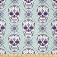 thumbnail image 1 of Ambesonne Geometric Fabric by the Yard Microfiber, Floral Damask Skulls, 2 Yards, Pale Blue Purple White, 1 of 4