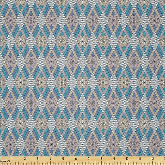 Ambesonne Geometric Fabric by the Yard Microfiber, Floral Diagonal Shapes, 2 Yards, Dark Seafoam and Grey Pink