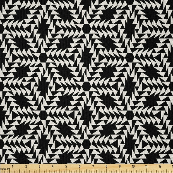 Ambesonne Geometric Fabric by the Yard Microfiber, Floral Motif Triangles, 5 Yards, Charcoal Grey and Eggshell