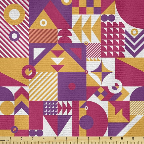 Ambesonne Geometric Fabric by the Yard Microfiber, Funky Mosaic Shapes Art, 10 Yards, Pale Orange Magenta
