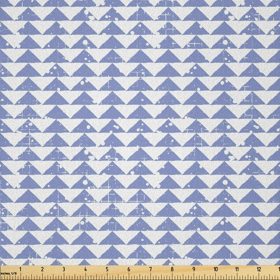 Ambesonne Geometric Fabric by the Yard Microfiber, Grungy Triangles, 10 Yards, Ceil Blue and White