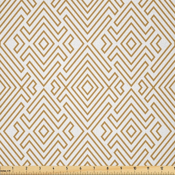 Ambesonne Geometric Fabric by the Yard Microfiber, Interwoven Labyrinth Line, 10 Yards, White and Pale Brown