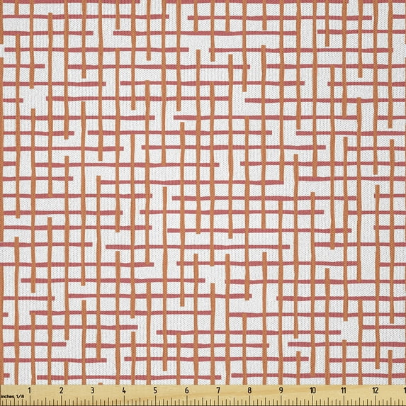 Ambesonne Geometric Fabric by the Yard Microfiber, Lattice Art Grunge Stripe, 2 Yards, White Dark Salmon