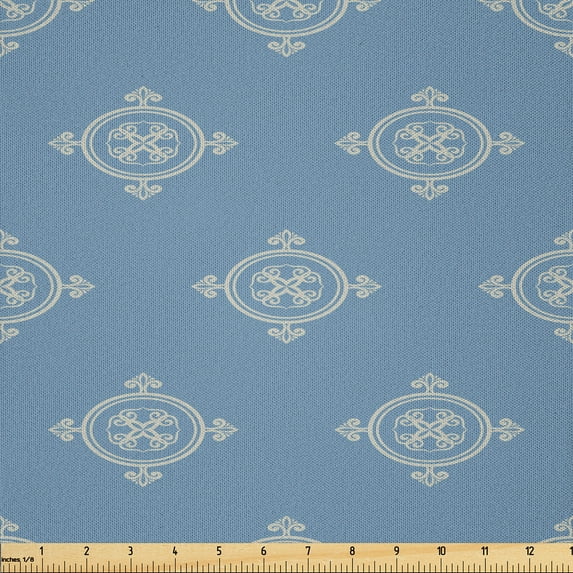 Ambesonne Geometric Fabric by the Yard Microfiber, Medieval Pattern, 2 Yards, Slate Blue Cream