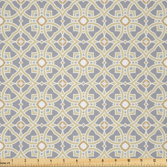 Ambesonne Geometric Fabric by the Yard Microfiber, Moroccan Floral Art, 1 Yard, Taupe Pale Yellow