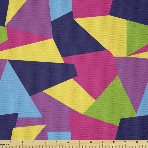 Ambesonne Geometric Fabric by the Yard Microfiber, Multicolored Abstract Art, 5 Yards, Navy Blue Hot Pink