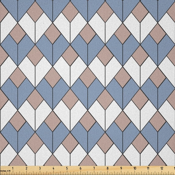 Ambesonne Geometric Fabric by the Yard Microfiber, Nested Diamond Line, 5 Yards, Dried Rose Slate Blue