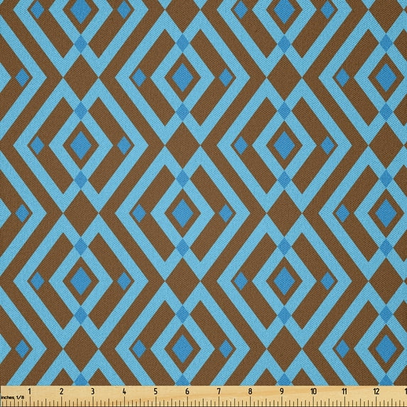 Ambesonne Geometric Fabric by the Yard Microfiber, Nested Square Pattern, 1 Yard, Brown and Sky Blue