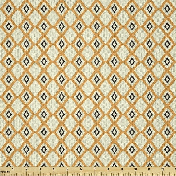 Ambesonne Geometric Fabric by the Yard Microfiber, Nested Tribal Rhombuses, 5 Yards, Cream Apricot