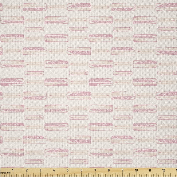 Ambesonne Geometric Fabric by the Yard Microfiber, Neutral Hues Pattern Art, 10 Yards, Eggshell and Pale Pink