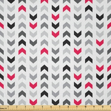 Ambesonne Geometric Fabric by the Yard Microfiber, Red Zig Zags Chevron, 2 Yards, Hot Pink Grey White