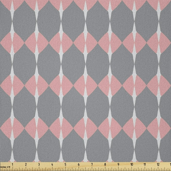 Ambesonne Geometric Fabric by the Yard Microfiber, Round Edged Pink Rhombus, 5 Yards, Taupe Grey Pale Pink
